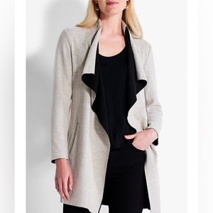 NIC+ZOE 1X Stretch Ponte Knit Long Sleeve Pocketed Lounge Around Draped Jacket